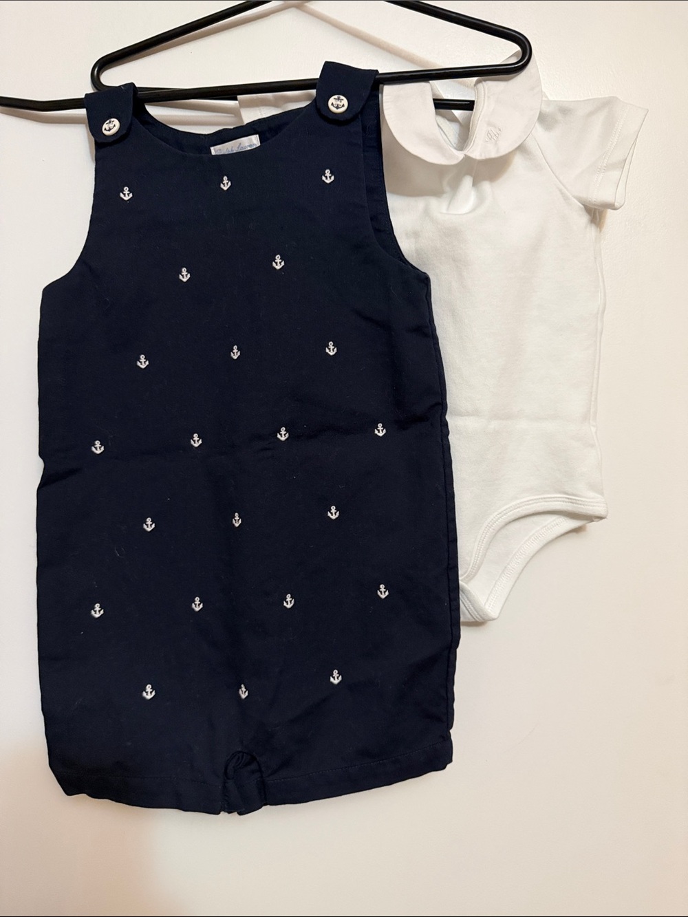 ralph lauren baby white shirt blue print body suit jumper   set
Size 18M